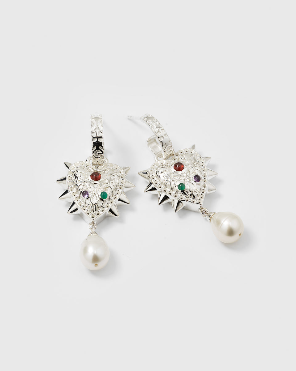 RENTAL - Drama Queen Heart Pearl Earrings Silver