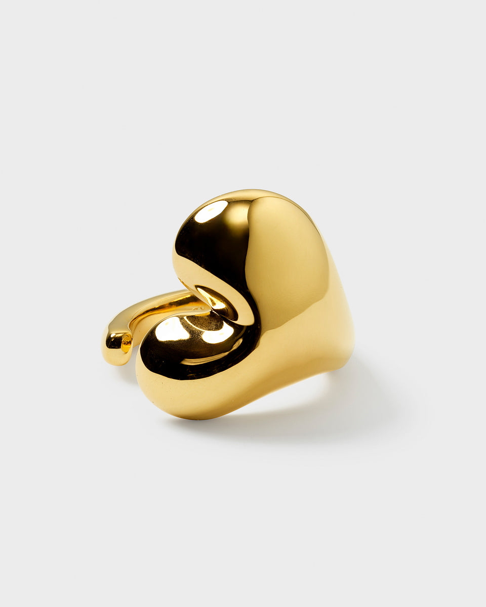 A product shot of the Bolded Heart Ring in gold, showcasing its bold and sculptural heart-shaped design.