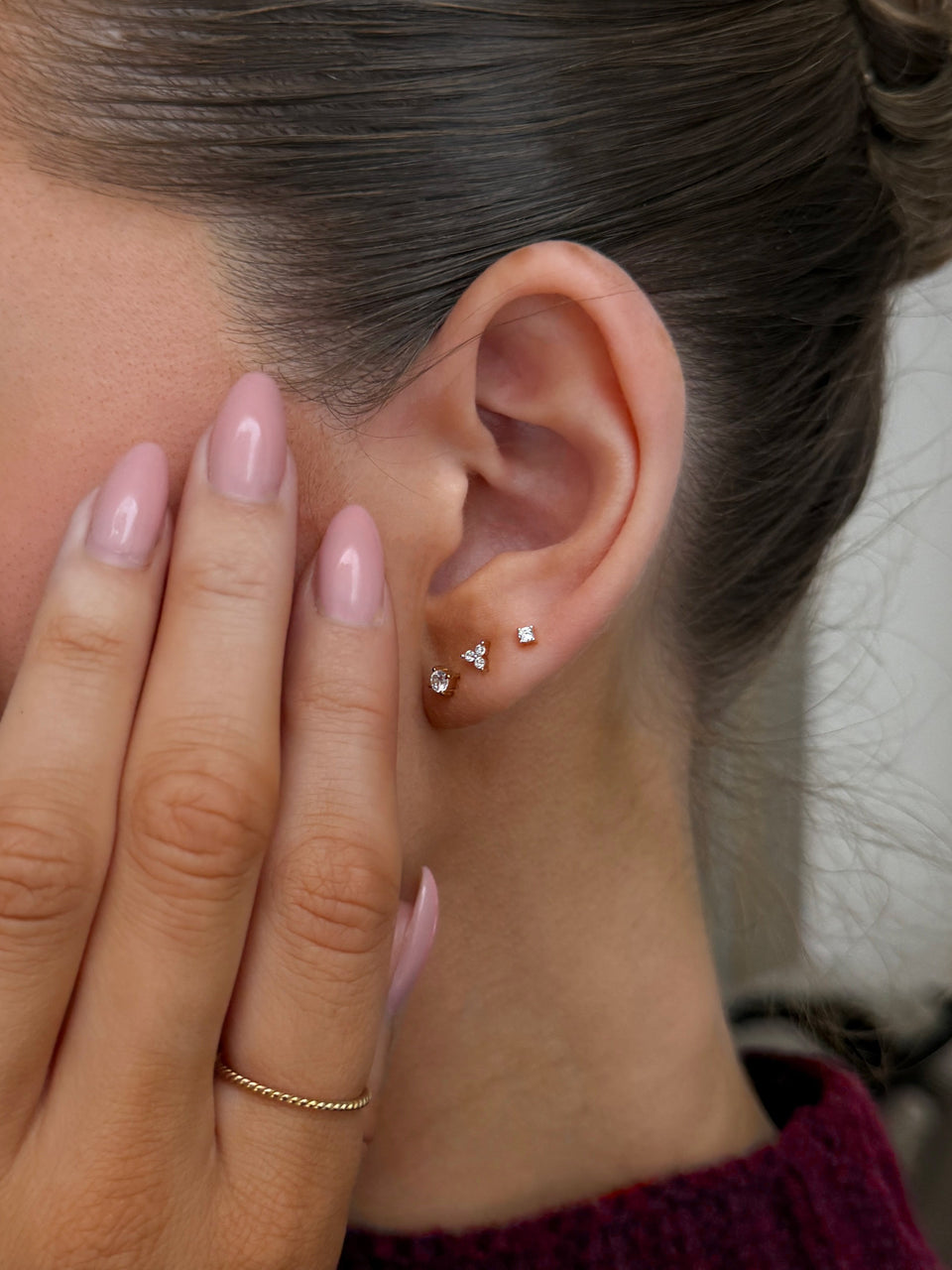 Celestia Triple Stone Studs Gold