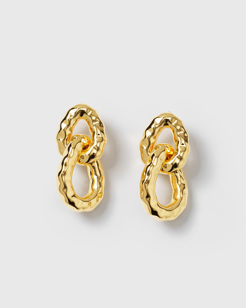 Bolded Hammered Links Earrings Gold