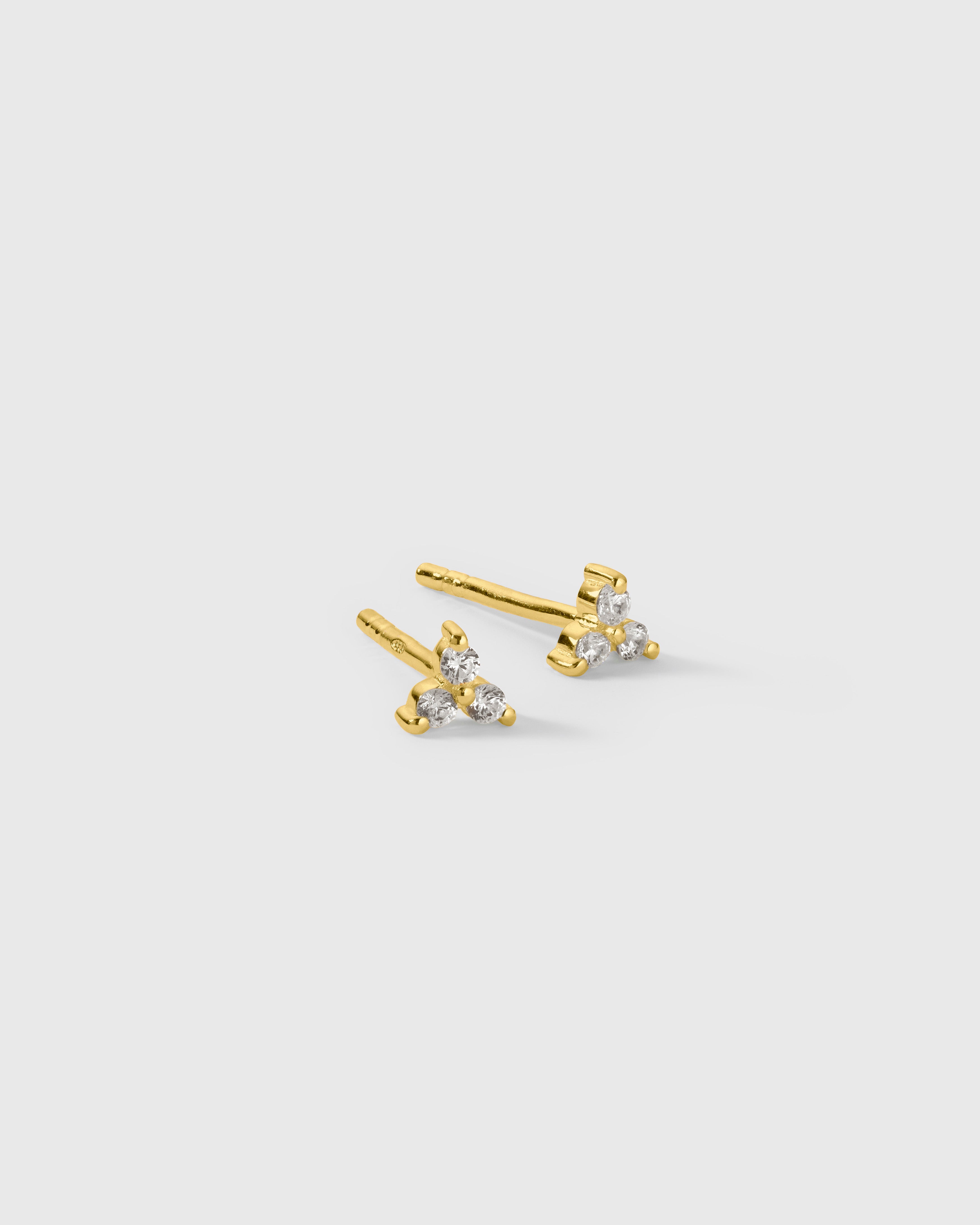Celestia Triple Stone Studs Gold