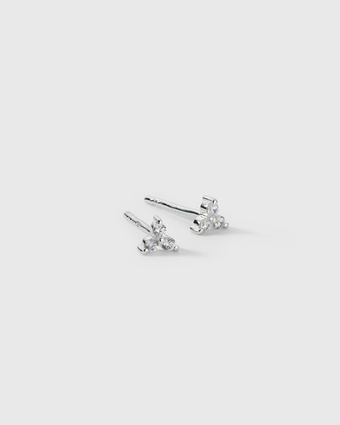 Celestia Triple Stone Studs Silver