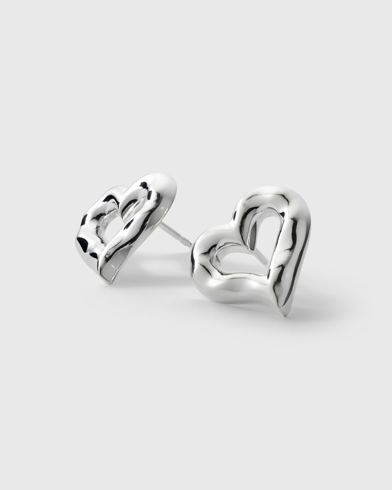Puff Heart Earrings Silver