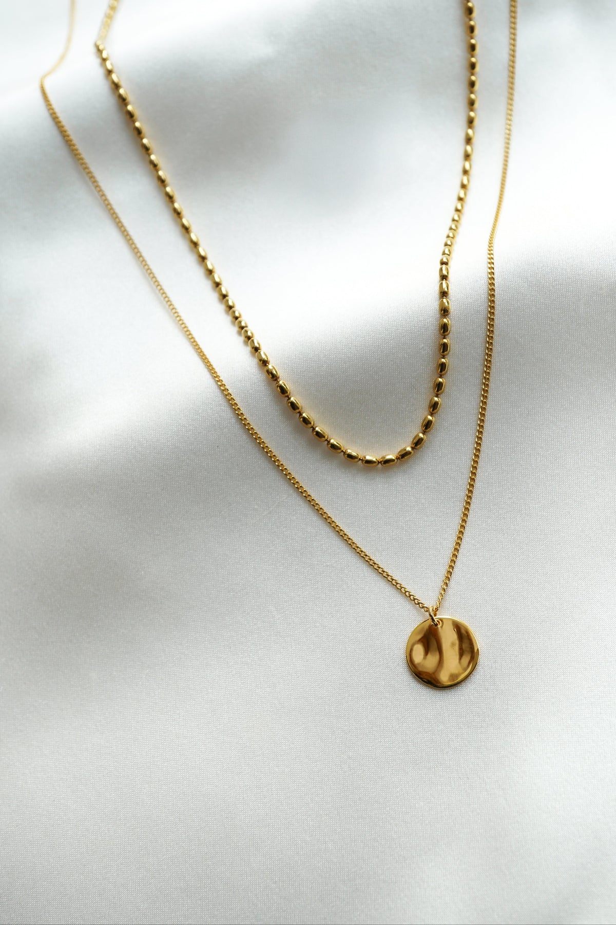 Minimalistica Hammered & Lunetta Necklace Set Gold
