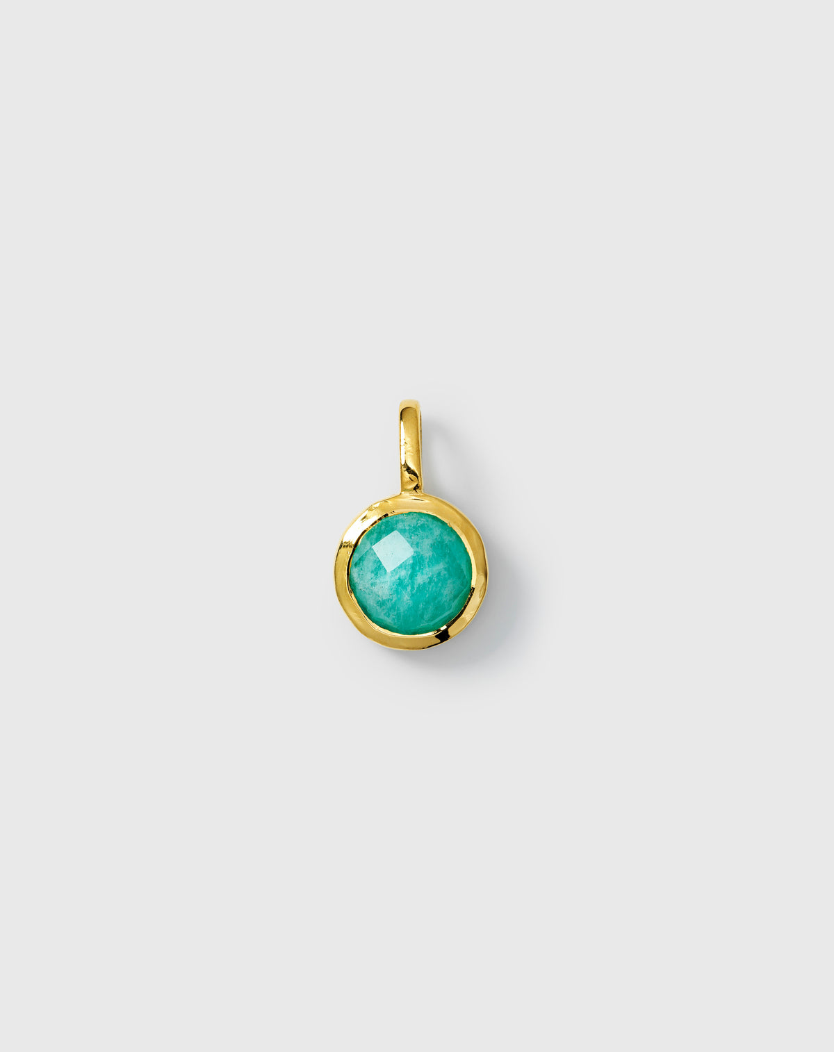 December birthstone gold pendant with round turquoise amazonite.