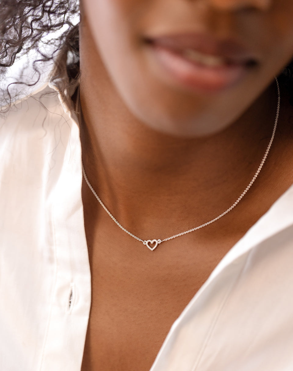 Snap Heart Necklace Silver Crystal