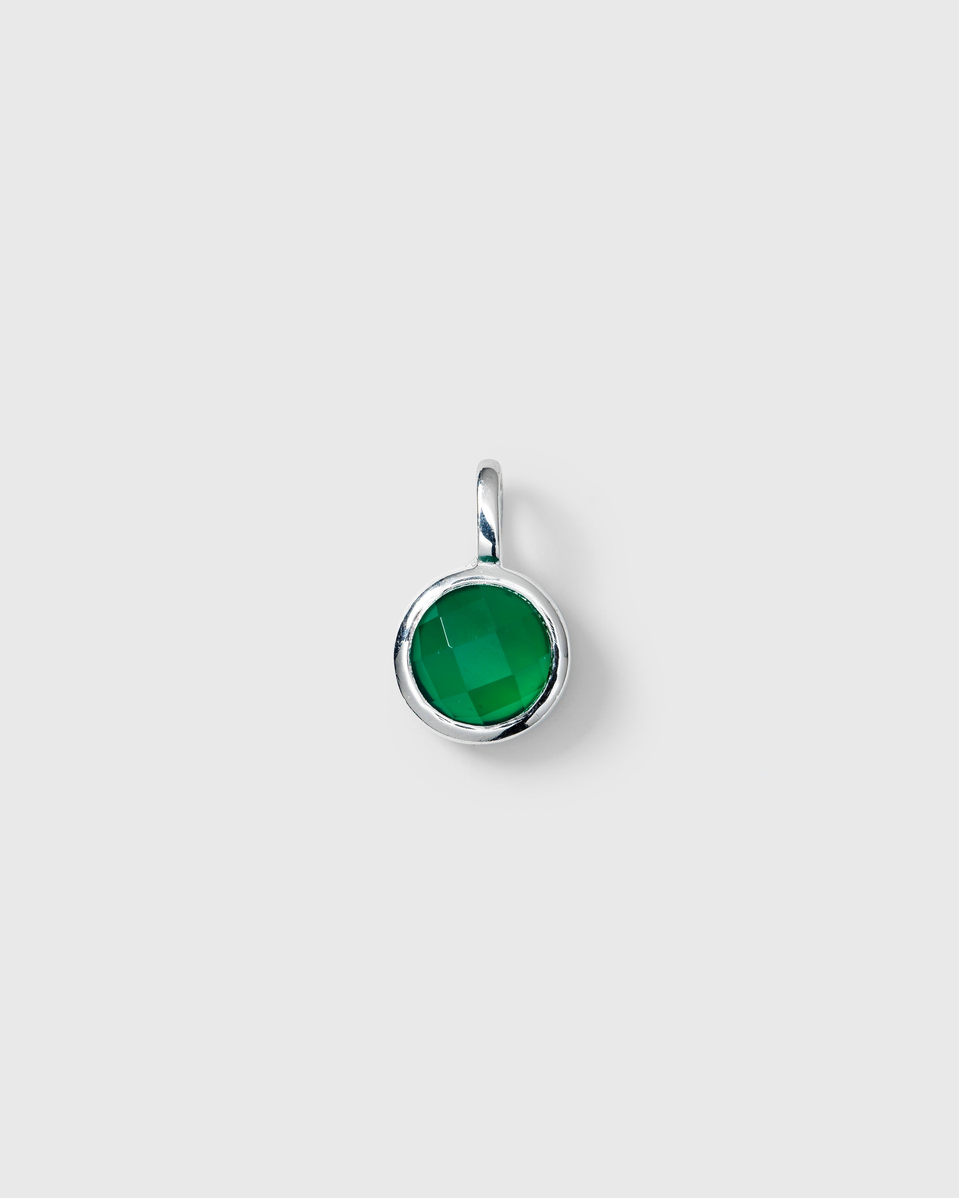 May birthstone silver pendant with round faceted green onyx.