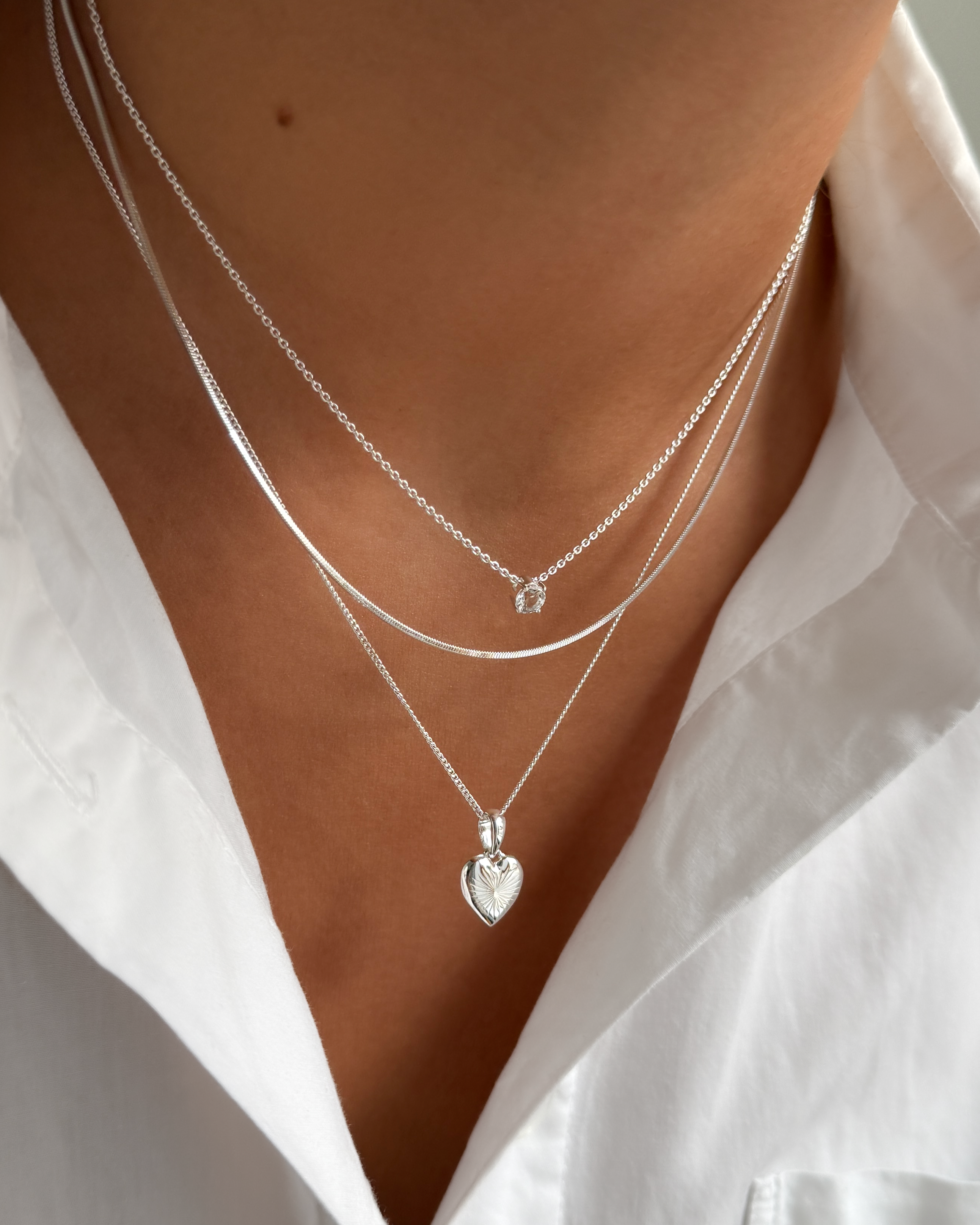 Sunburst Heart Necklace Silver