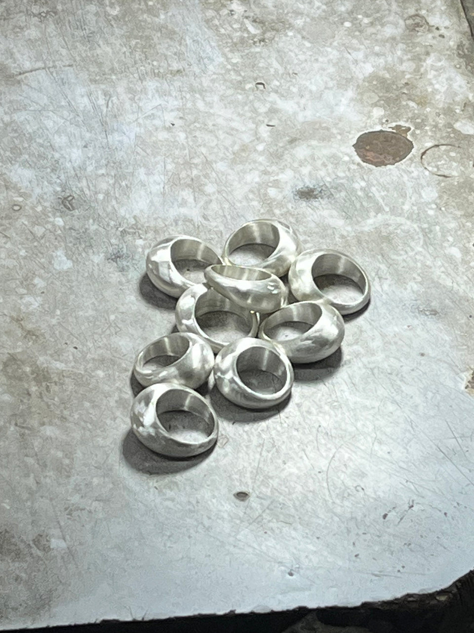 One of our most popular rings, Bolded Big Ring before it has been polished in our factory in India. All our jewelry is made from 100% recycled sterling silver.