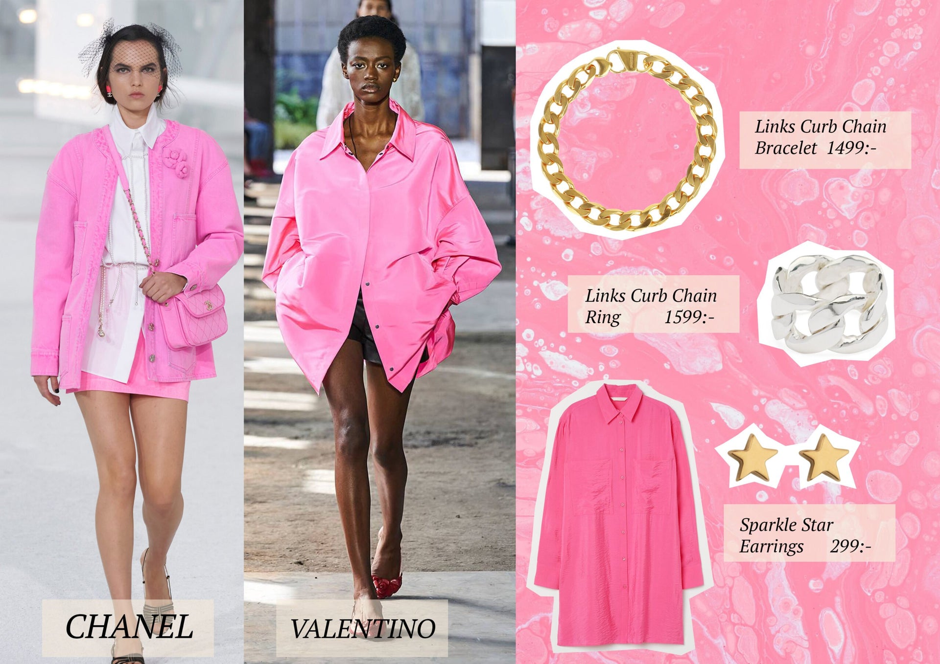 Kläder i rosa nyanser och smycken som du matchar tillsammans med kläderna.